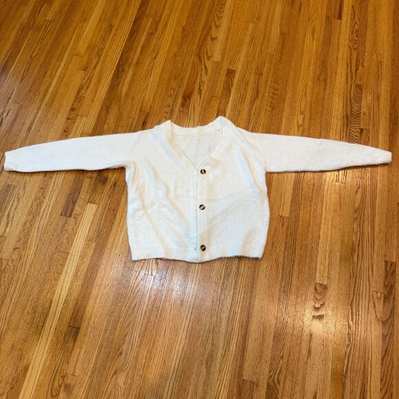 SHEIN Sweaters - Shein Womens White Cardigan Sweater With Leopard Print Buttons V-Neck Size Large